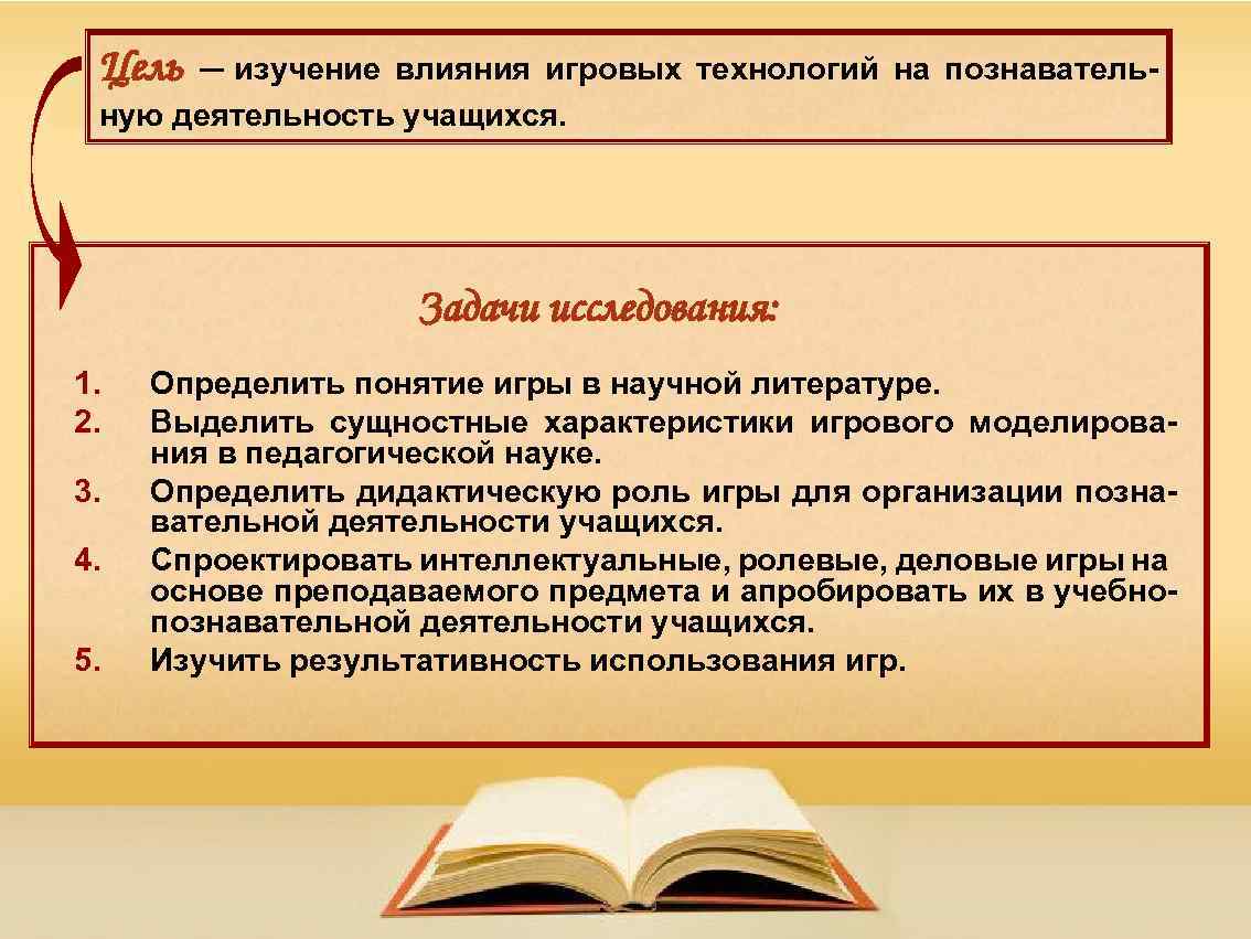 Цель – изучение влияния игровых технологий на познавательную деятельность учащихся. Задачи исследования: 1. 2.