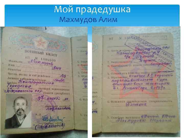 Мой прадедушка Махмудов Алим 