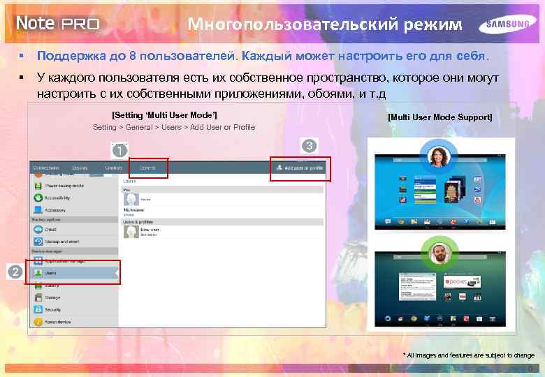 Многопользовательский режим § Поддержка до 8 пользователей. Каждый может настроить его для себя. §