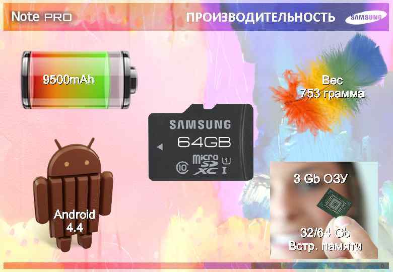 ПРОИЗВОДИТЕЛЬНОСТЬ 9500 m. Ah Вес 753 грамма 3 Gb ОЗУ Android 4. 4 32/64