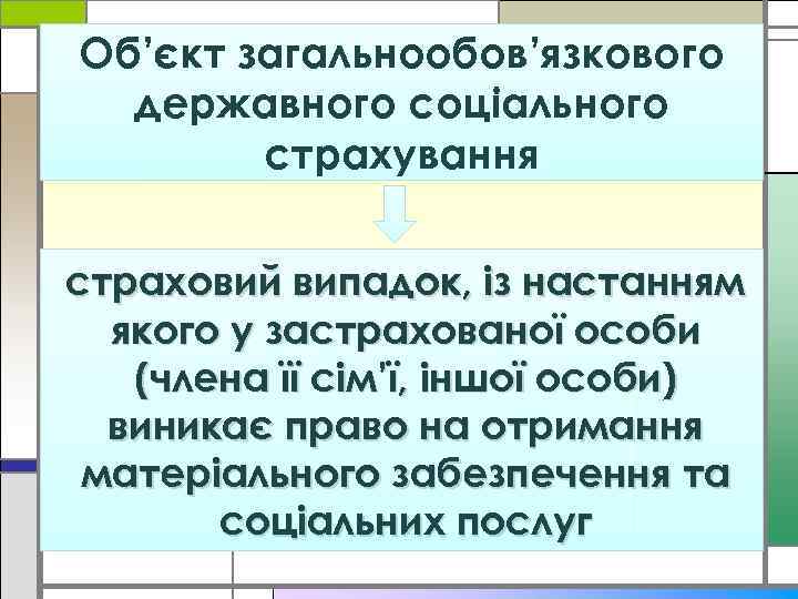 Об’єкт загальнообов’язкового державного соціального страхування страховий випадок, із настанням якого у застрахованої особи (члена