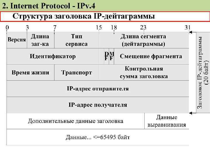 2. Internet Protocol - IPv. 4 Структура заголовка IP-дейтаграммы 