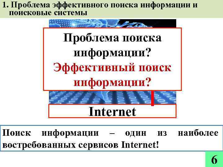 1. Проблема эффективного поиска информации и поисковые системы Проблема поиска информации? Эффективный поиск информации?