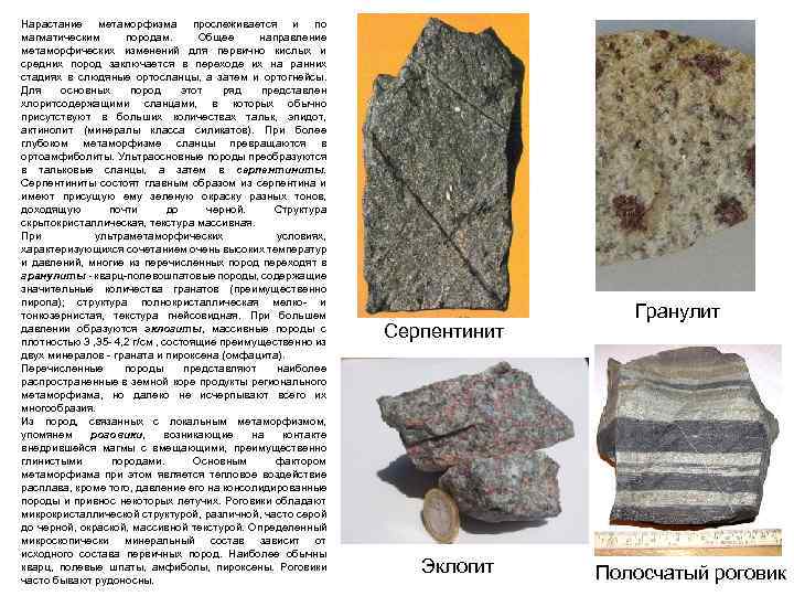 Нарастание метаморфизма прослеживается и по магматическим породам. Общее направление метаморфических изменений для первично кислых