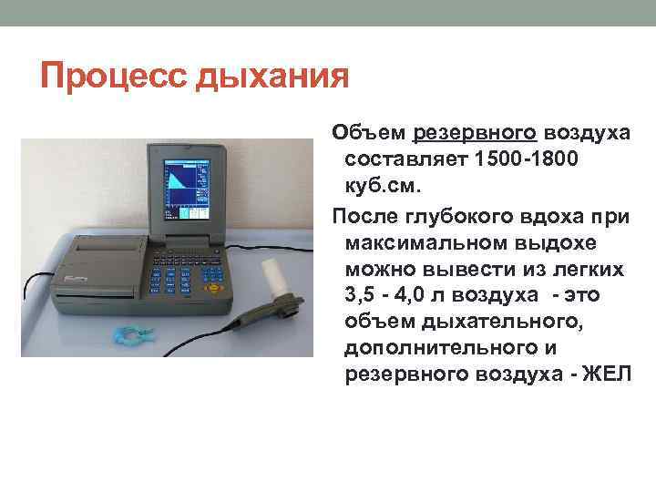 Процесс дыхания Объем резервного воздуха составляет 1500 -1800 куб. см. После глубокого вдоха при