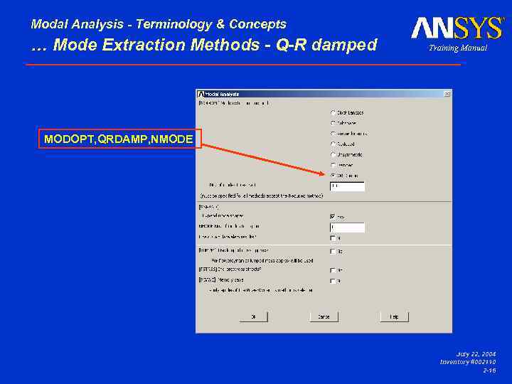 Modal Analysis - Terminology & Concepts … Mode Extraction Methods - Q-R damped DYNAMICS