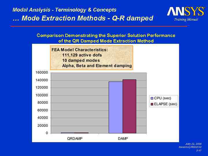 Modal Analysis - Terminology & Concepts … Mode Extraction Methods - Q-R damped Training