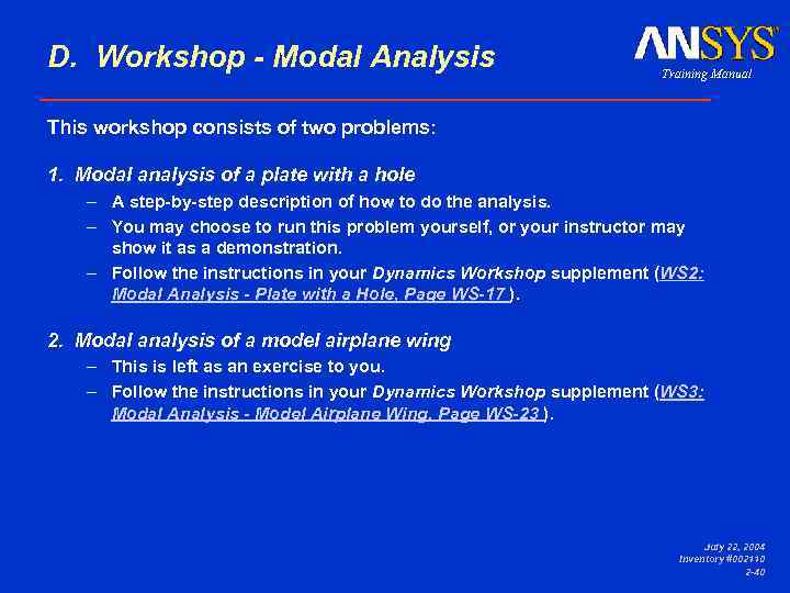 D. Workshop - Modal Analysis Training Manual 1. Modal analysis of a plate with