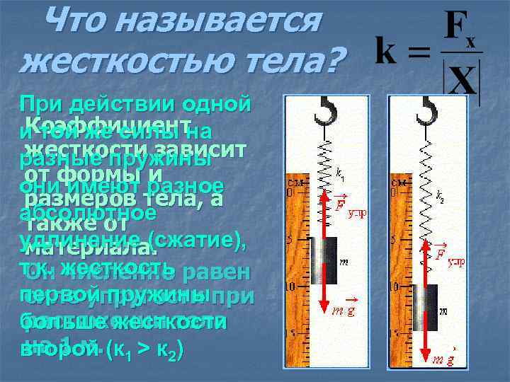 Что называется жесткостью тела? При действии одной Коэффициент и той же силы на жесткости
