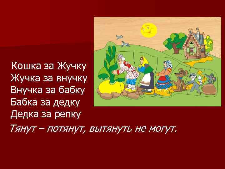 Кошка за Жучку Жучка за внучку Внучка за бабку Бабка за дедку Дедка за