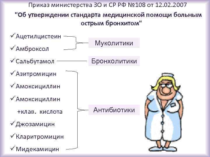 Приказ министерства ЗО и СР РФ № 108 от 12. 02. 2007 "Об утверждении