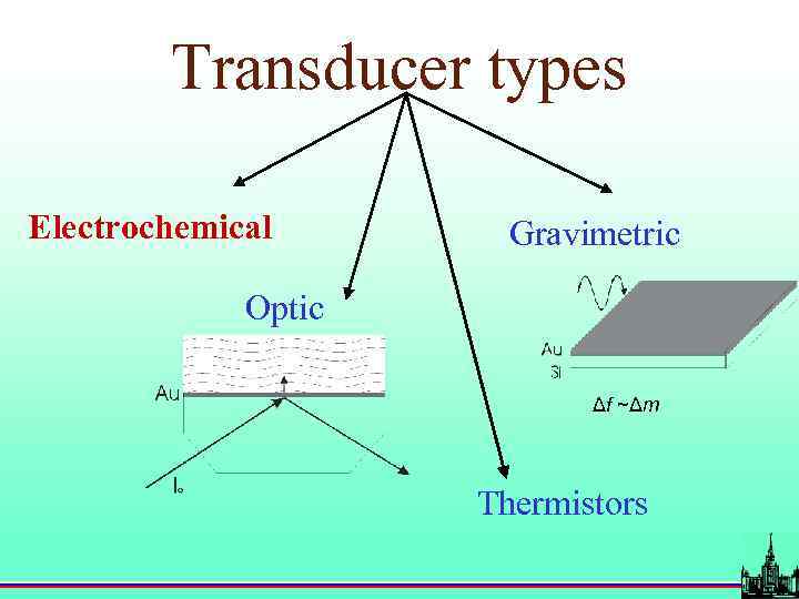 Transducer types Electrochemical Gravimetric Optic Δf ~Δm Thermistors 