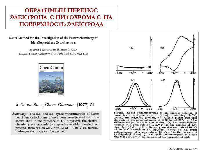 ОБРАТИМЫЙ ПЕРЕНОС ЭЛЕКТРОНА С ЦИТОХРОМА С НА ПОВЕРХНОСТЬ ЭЛЕКТРОДА J. Chem. Soc. , Chem.