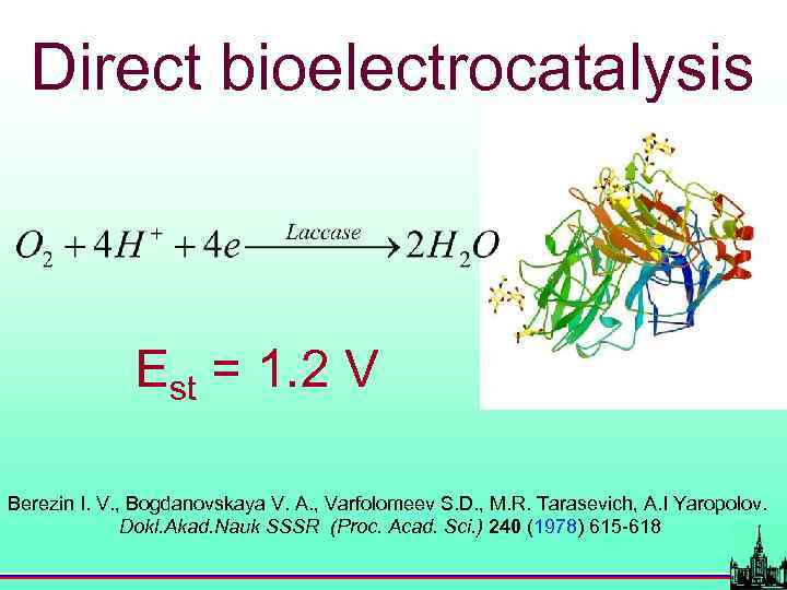 Direct bioelectrocatalysis Est = 1. 2 V Berezin I. V. , Bogdanovskaya V. A.