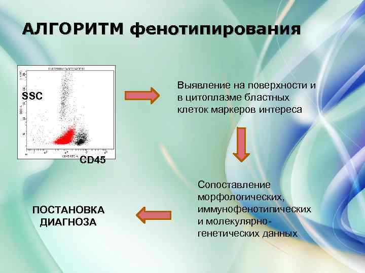 АЛГОРИТМ фенотипирования Выявление на поверхности и в цитоплазме бластных клеток маркеров интереса SSC CD