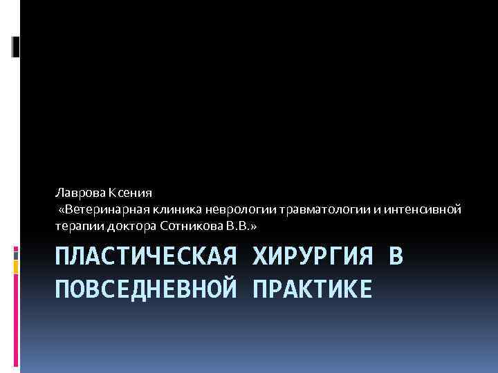 Лаврова Ксения «Ветеринарная клиника неврологии травматологии и интенсивной терапии доктора Сотникова В. В. »