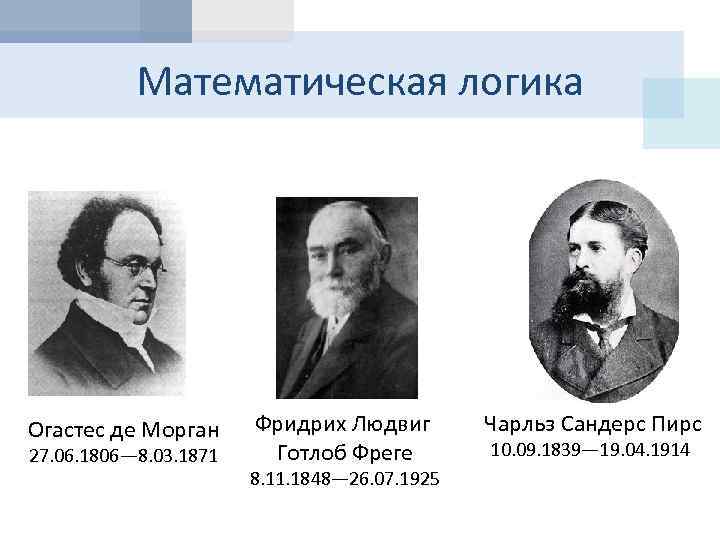 Математическая логика Огастес де Морган 27. 06. 1806— 8. 03. 1871 Фридрих Людвиг Готлоб