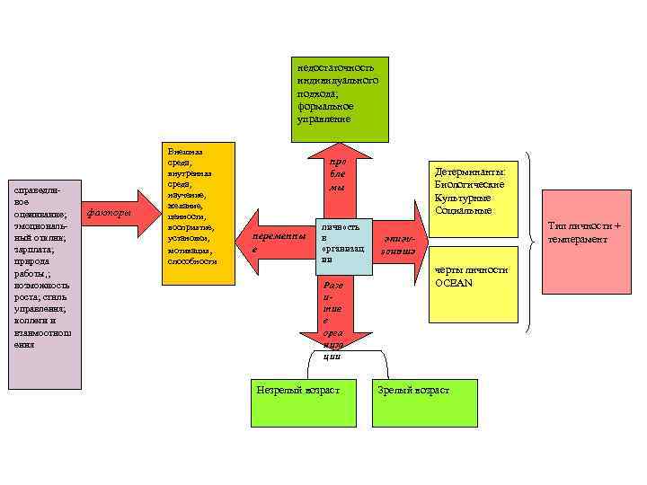 недостаточность индивидуального подхода; формальное управление факторы про бле мы переменны е личность в организац