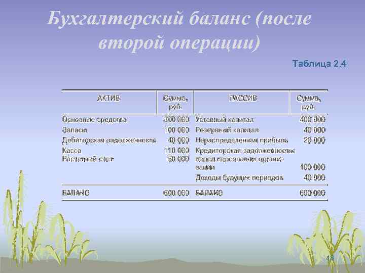 Бухгалтерский баланс (после второй операции) Таблица 2. 4 48 