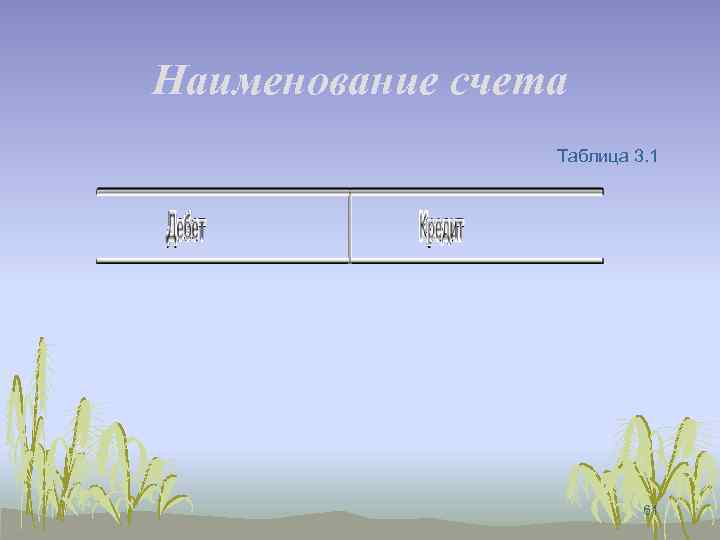 Наименование счета Таблица 3. 1 61 