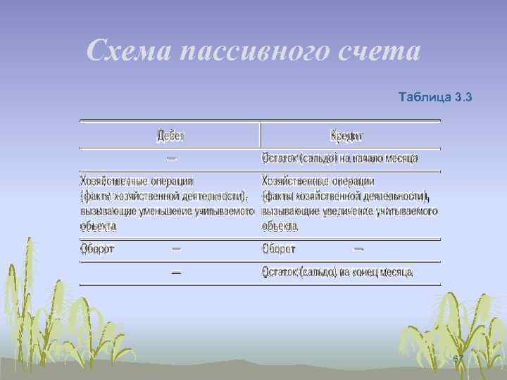 Схема пассивного счета Таблица 3. 3 67 