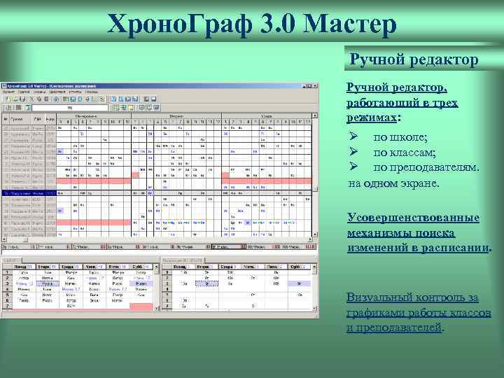 Хроно. Граф 3. 0 Мастер Ручной редактор, работающий в трех режимах: Ø по школе;