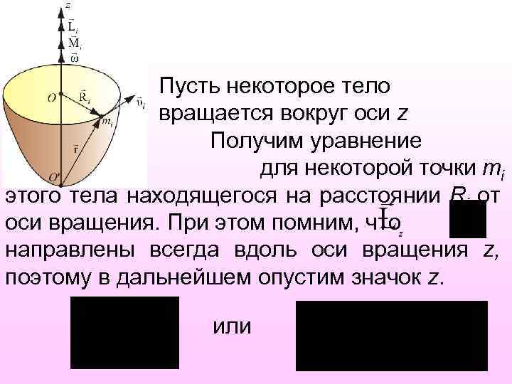 Пусть некоторое тело вращается вокруг оси z Получим уравнение динамики для некоторой точки mi