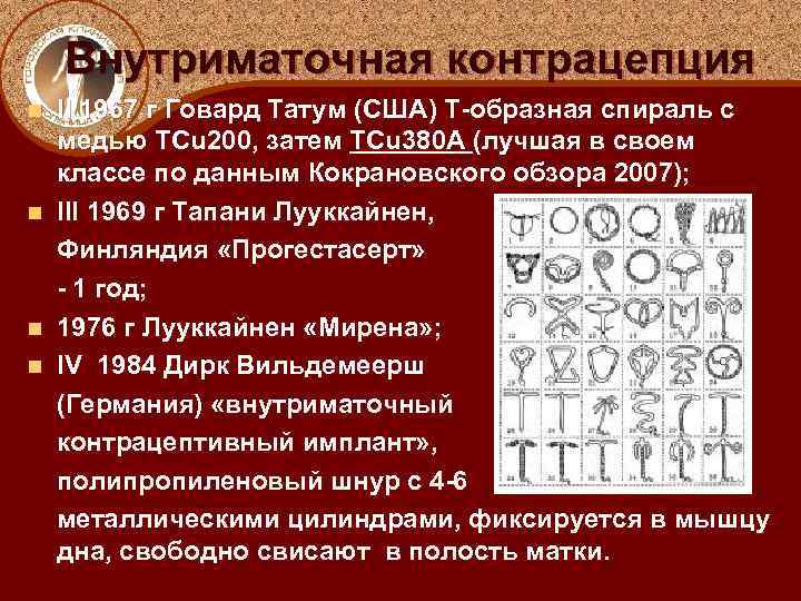 Внутриматочная контрацепция II 1967 г Говард Татум (США) Т-образная спираль с медью ТCu 200,