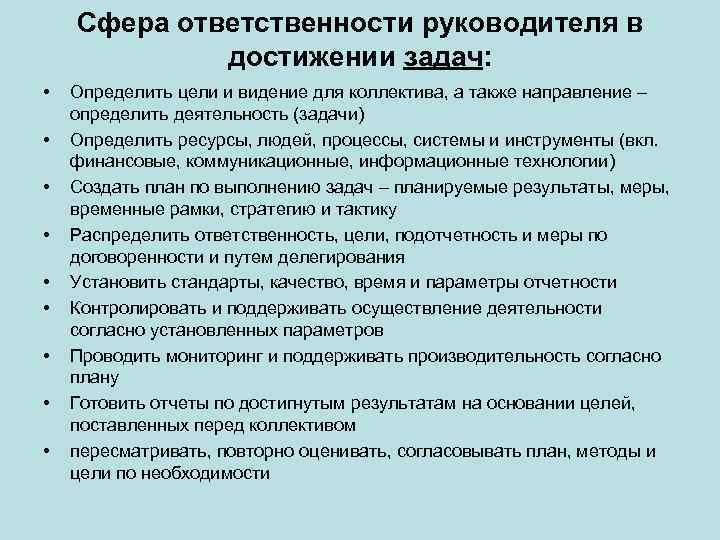 Зона ответственности руководителя проекта