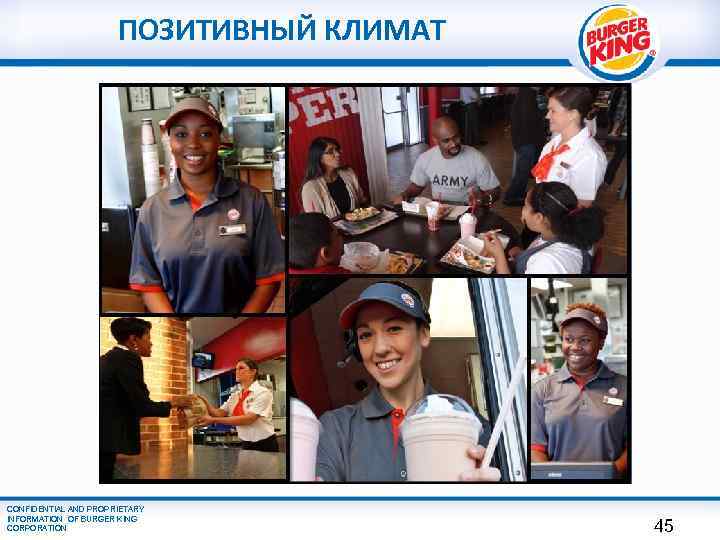 ПОЗИТИВНЫЙ КЛИМАТ NEED GRAPHIC CONFIDENTIAL AND PROPRIETARY INFORMATION OF BURGER KING CORPORATION 45 