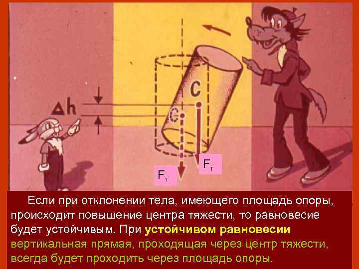 Fт Fт Если при отклонении тела, имеющего площадь опоры, происходит повышение центра тяжести, то