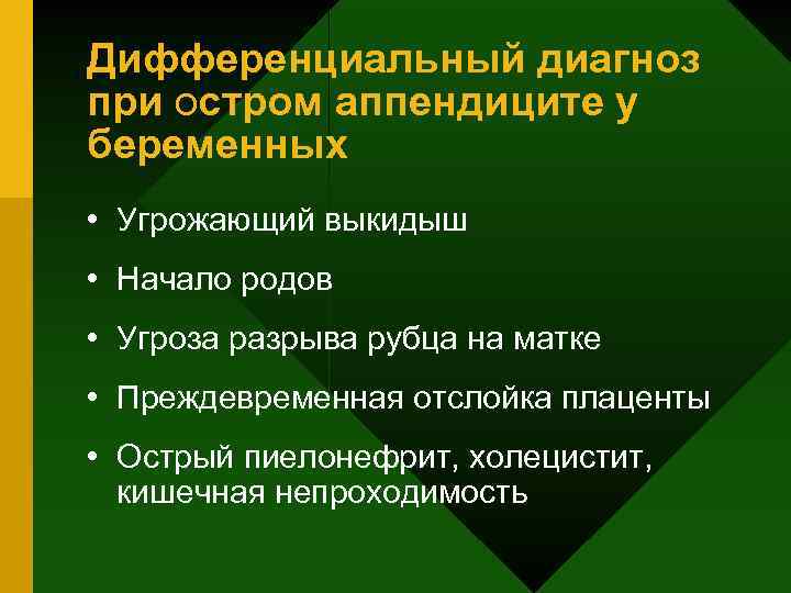 Дифференциальный диагноз при остром аппендиците у беременных • Угрожающий выкидыш • Начало родов •