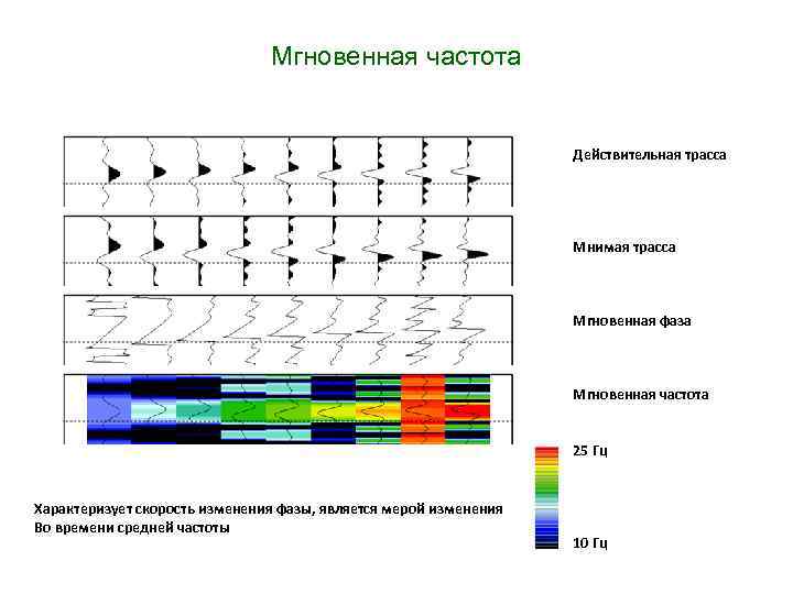 Мгновенная частота Действительная трасса Мнимая трасса Мгновенная фаза Мгновенная частота 25 Гц Характеризует скорость