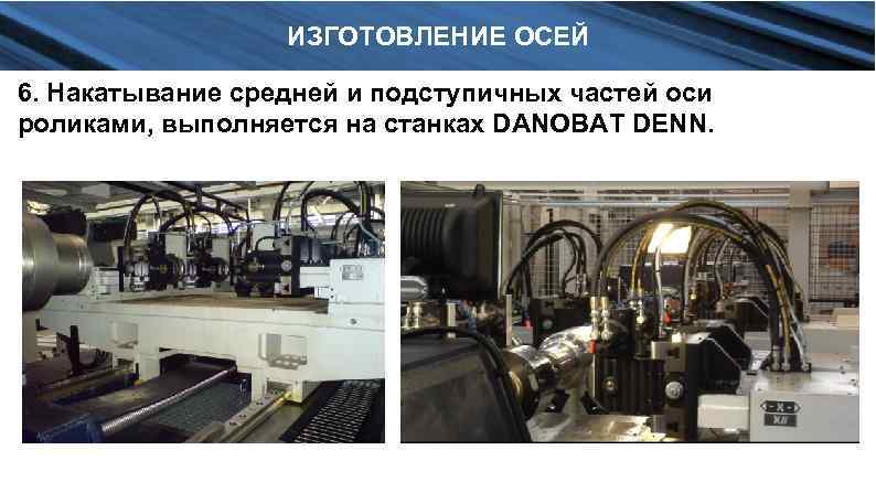 ИЗГОТОВЛЕНИЕ ОСЕЙ 6. Накатывание средней и подступичных частей оси роликами, выполняется на станках DANOBAT
