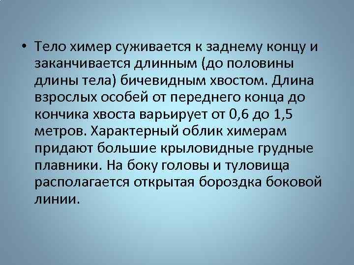  • Тело химер суживается к заднему концу и заканчивается длинным (до половины длины
