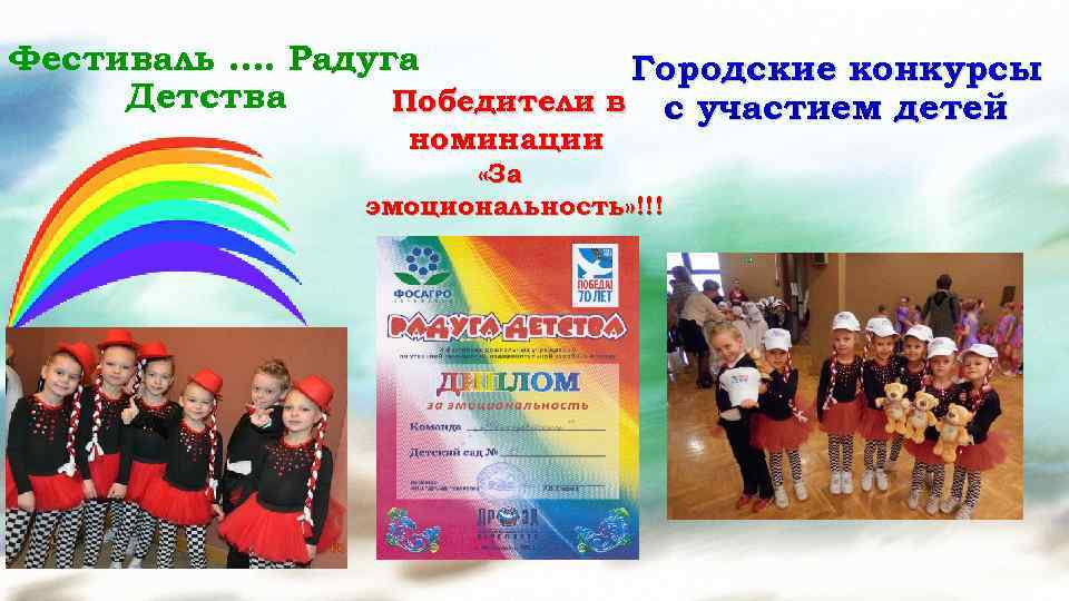 Фестиваль …. Радуга Городские конкурсы Детства Победители в с участием детей номинации «За эмоциональность»