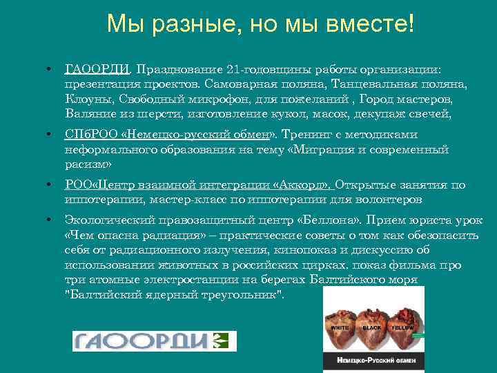 Мы разные, но мы вместе! • ГАООРДИ. Празднование 21 -годовщины работы организации: презентация проектов.