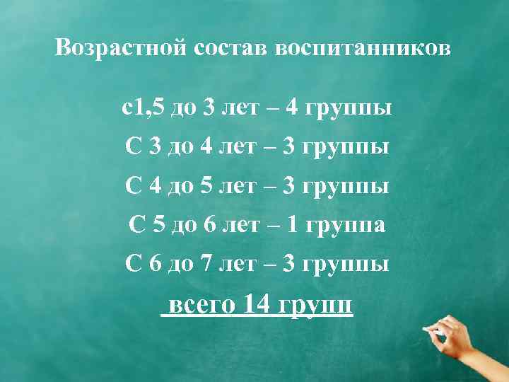 Возрастной состав воспитанников с1, 5 до 3 лет – 4 группы С 3 до