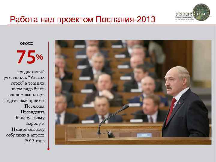 Работа над проектом Послания-2013 около 75% предложений участников "Умных сетей" в том или ином