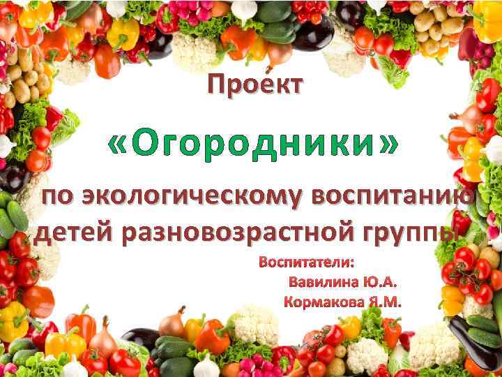 Проект «Огородники» по экологическому воспитанию детей разновозрастной группы Воспитатели: Вавилина Ю. А. Кормакова Я.