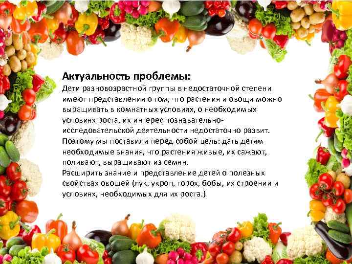 Актуальность проблемы: Дети разновозрастной группы в недостаточной степени имеют представления о том, что растения