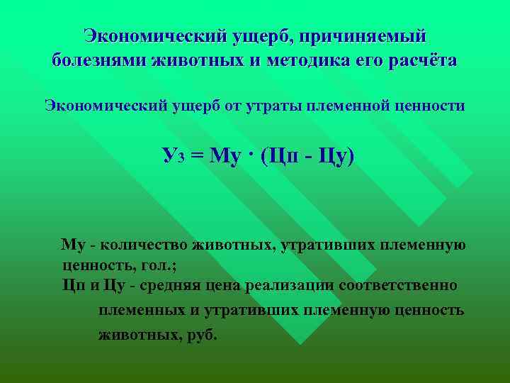 Экономический ущерб, причиняемый болезнями животных и методика его расчёта Экономический ущерб от утраты племенной