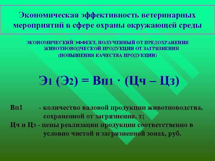 Экономическая эффективность ветеринарных мероприятий в сфере охраны окружающей среды ЭКОНОМИЧЕСКИЙ ЭФФЕКТ, ПОЛУЧЕННЫЙ ОТ ПРЕДОХРАНЕНИЯ