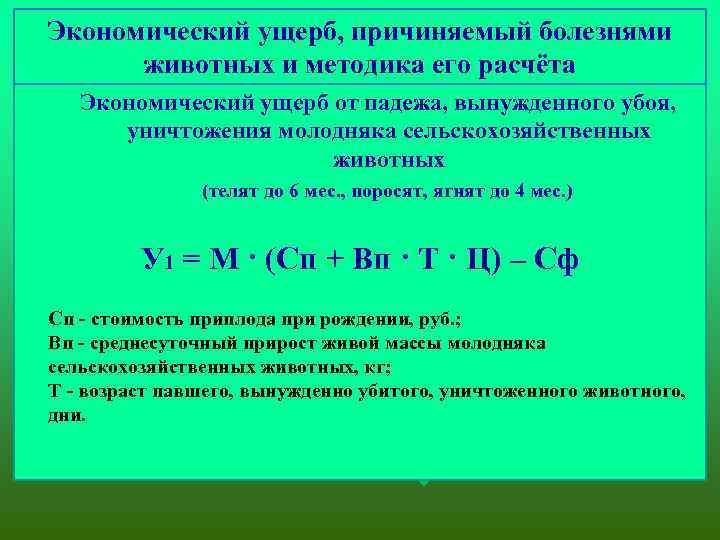 Экономический ущерб, причиняемый болезнями животных и методика его расчёта Экономический ущерб от падежа, вынужденного