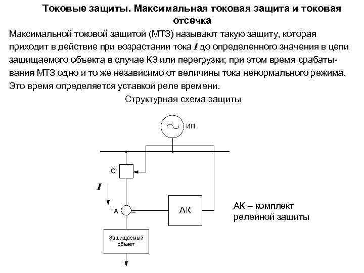 Токовые защиты. Максимальная токовая защита и токовая отсечка Максимальной токовой защитой (МТЗ) называют такую