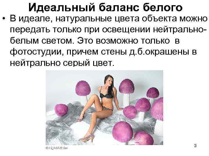 Идеальный баланс белого • В идеале, натуральные цвета объекта можно передать только при освещении