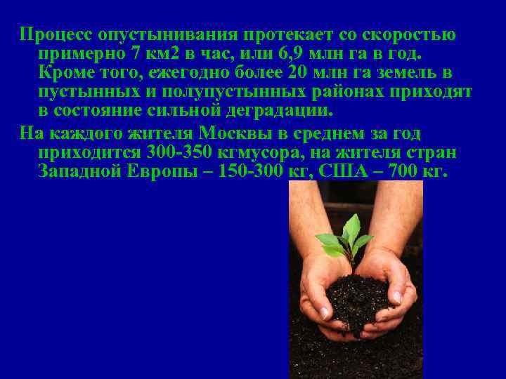 Процесс опустынивания протекает со скоростью примерно 7 км 2 в час, или 6, 9