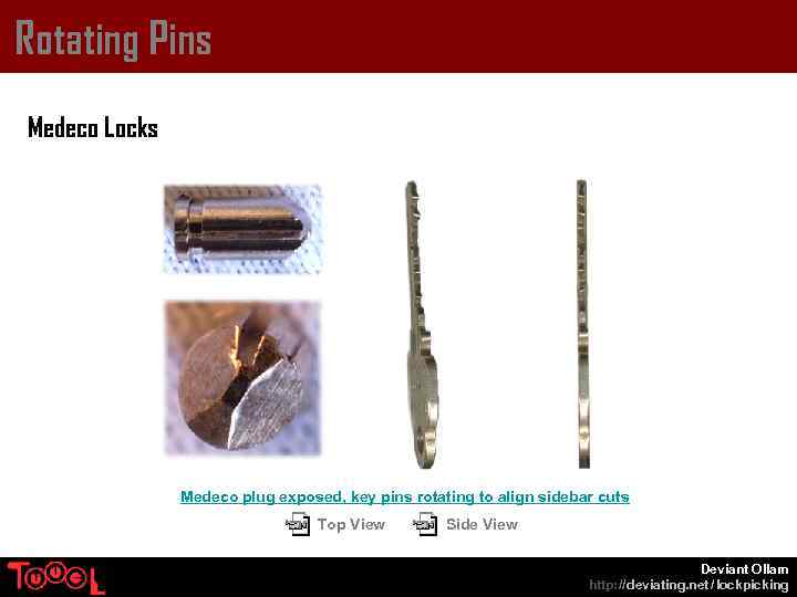 Rotating Pins Medeco Locks Medeco plug exposed, key pins rotating to align sidebar cuts