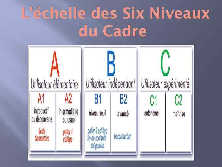 L’échelle des Six Niveaux du Cadre 