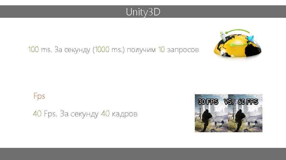 Unity 3 D 100 ms. За секунду (1000 ms. ) получим 10 запросов Fps